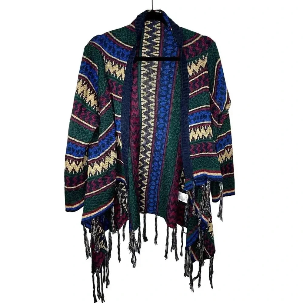 Gee Gee Poncho Size Small/Medium S/M Multicolor Boho Fall Fringe Sweater